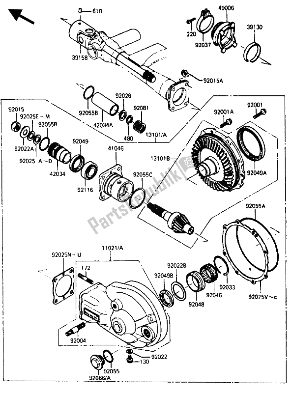 Alle onderdelen voor de Aandrijfas En Eindoverbrenging van de Kawasaki ZL 600 1987