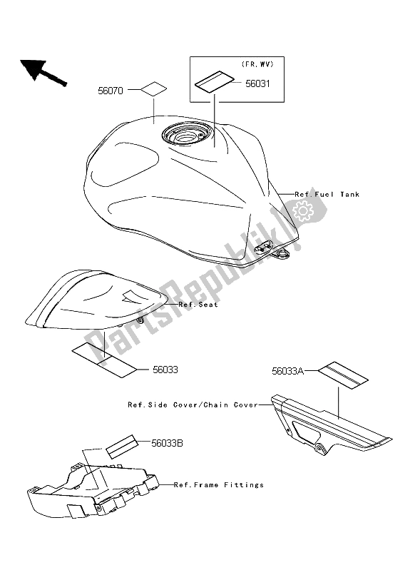 Tutte le parti per il Etichette del Kawasaki Z 750 2004