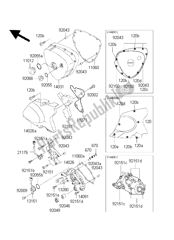 Alle onderdelen voor de Linker Motorkap van de Kawasaki W 650 2001