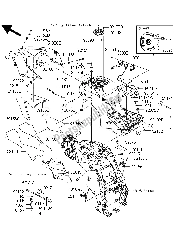 Alle onderdelen voor de Benzinetank van de Kawasaki ZZR 1400 ABS 2010