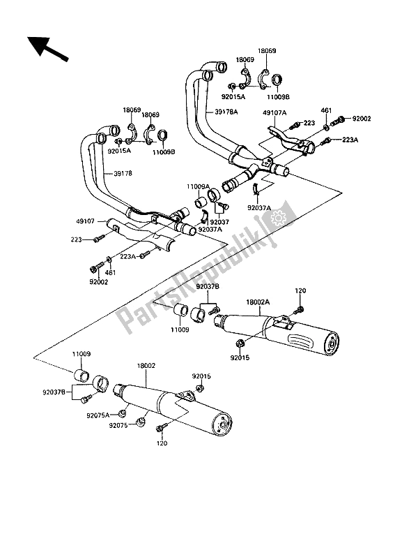 Alle onderdelen voor de Geluiddemper van de Kawasaki GPZ 900R 1993
