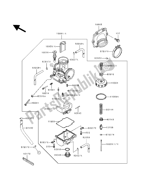 All parts for the Carburetor of the Kawasaki KX 125 1990