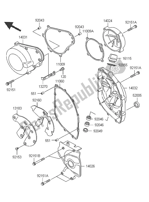 Todas las partes para Cubierta Del Motor de Kawasaki ZZR 600 2005 Todas las partes para Cubierta Del Motor de Kawasaki ZZR 600 2005