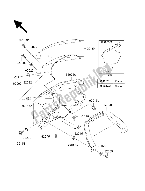 All parts for the Cowling of the Kawasaki ZRX 1100 1999