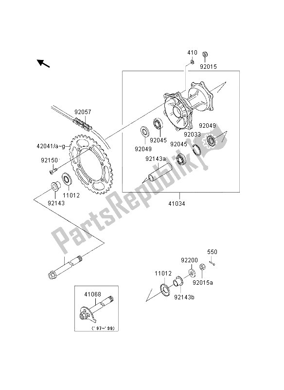 All parts for the Rear Hub of the Kawasaki KLX 300R 1997