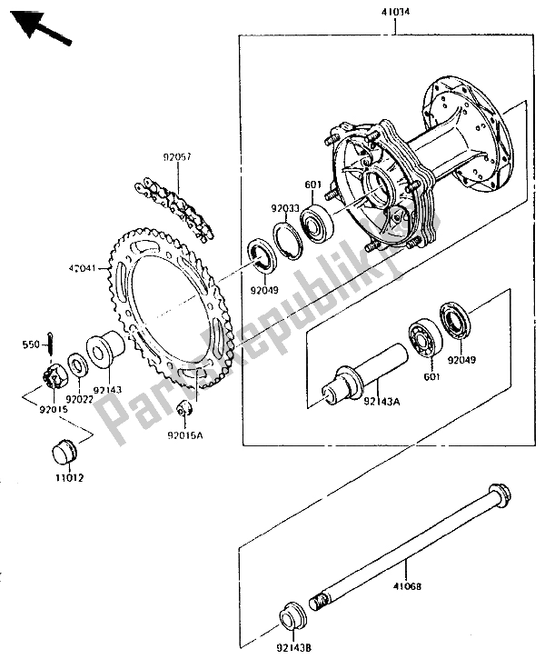 Tutte le parti per il Mozzo Posteriore del Kawasaki KMX 200 1988