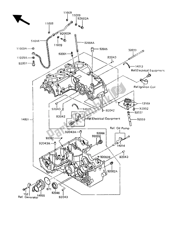 All parts for the Crankcase of the Kawasaki GPX 600R 1993