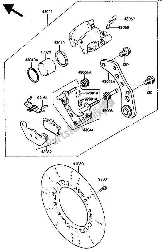 Alle onderdelen voor de Remklauw Achter van de Kawasaki GPZ 400A 1985