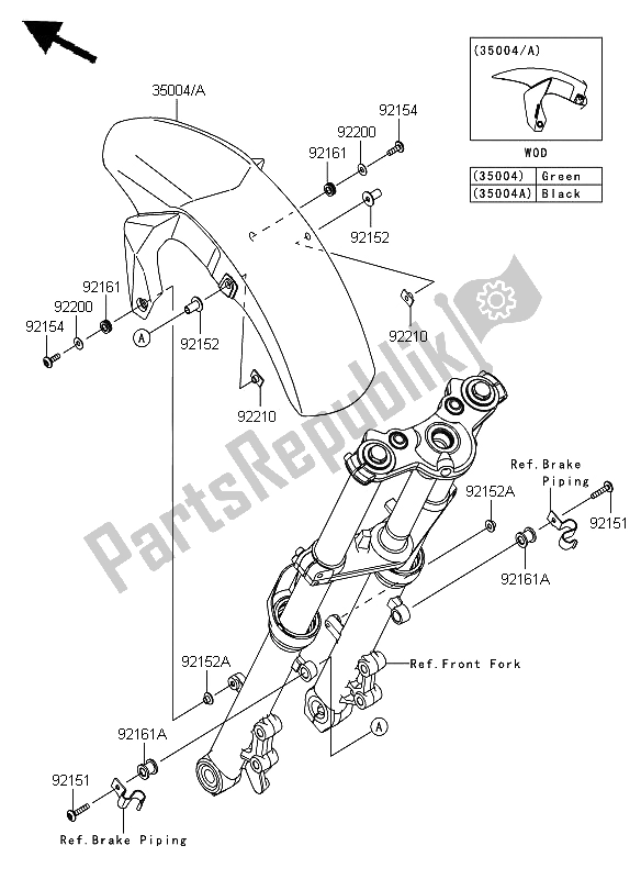 Alle onderdelen voor de Voorspatbord van de Kawasaki ER 6F ABS 650 2012