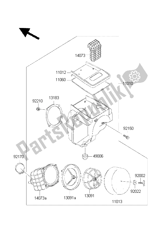 All parts for the Air Cleaner of the Kawasaki KDX 200 2001