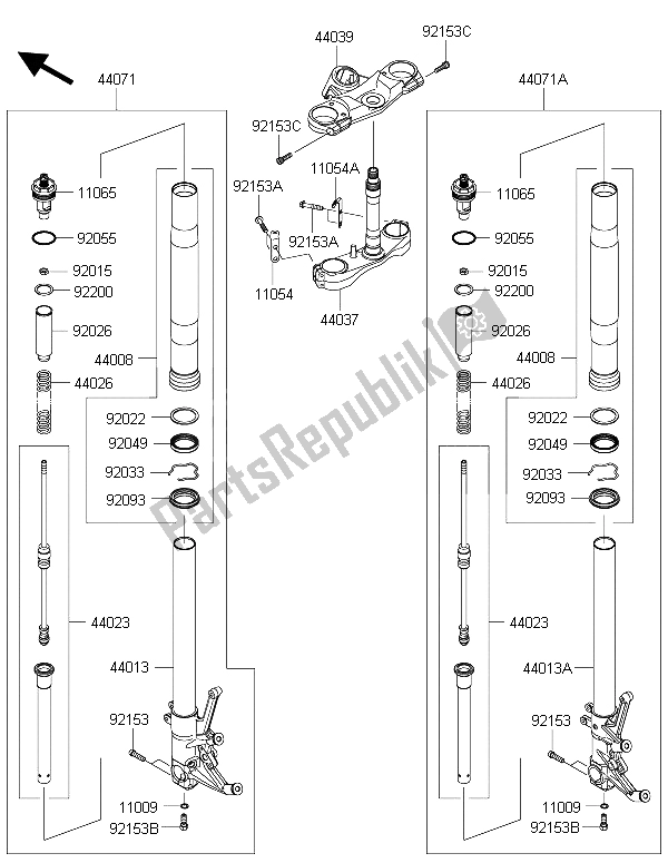 All parts for the Front Fork 2 of the Kawasaki ZZR 1400 ABS 2015