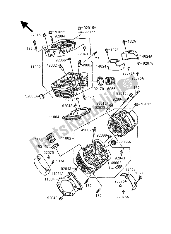 Todas as partes de Cabeça De Cilindro do Kawasaki VN 15 1500 1995