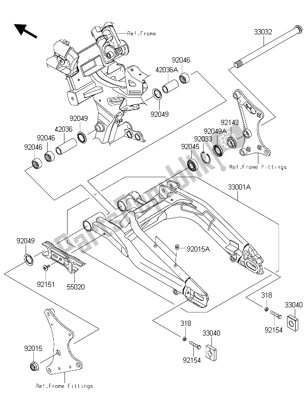 All parts for the Swingarm of the Kawasaki ER 6F ABS 650 2015