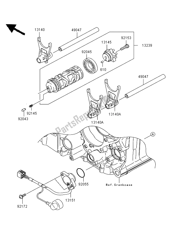 All parts for the Gear Change Drum & Shift Fork of the Kawasaki ZZR 1400 2006