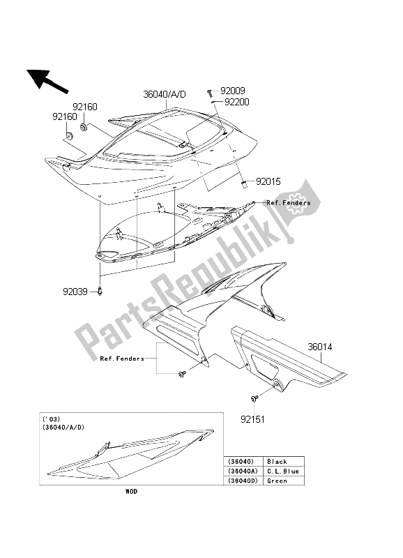 Todas las partes para Cubiertas Laterales Y Cubierta De Cadena de Kawasaki Ninja ZX 6R 600 2003