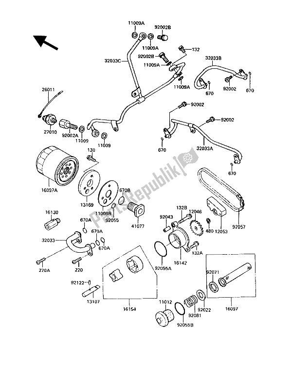 All parts for the Oil Pump of the Kawasaki VN 750 Twin 1986