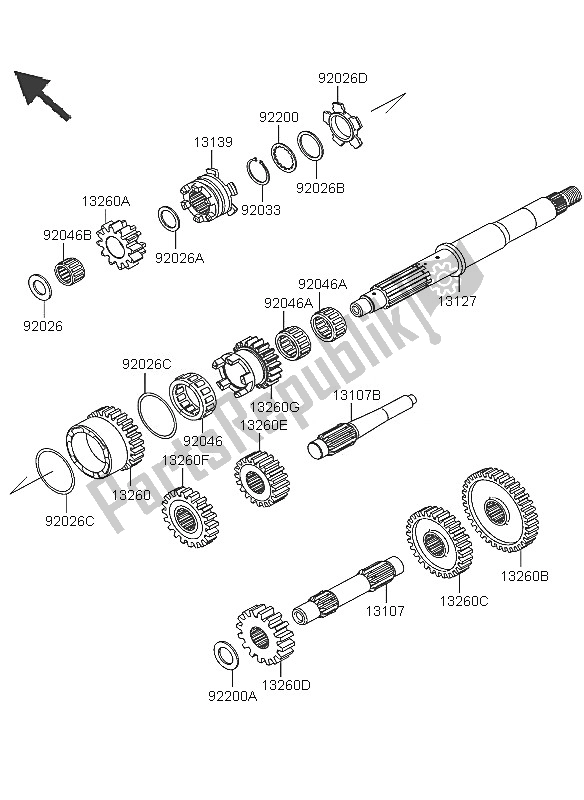 All parts for the Transmission of the Kawasaki KVF 360 2005