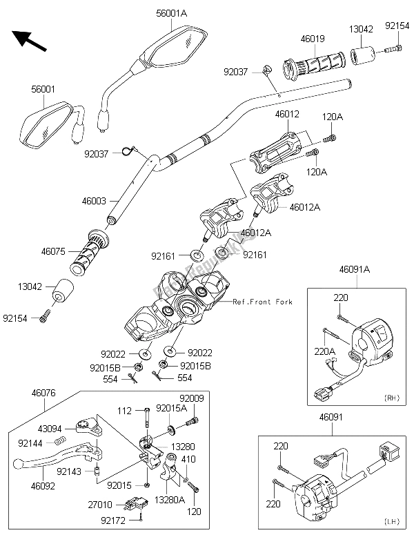 All parts for the Handlebar of the Kawasaki Versys 650 ABS 2015