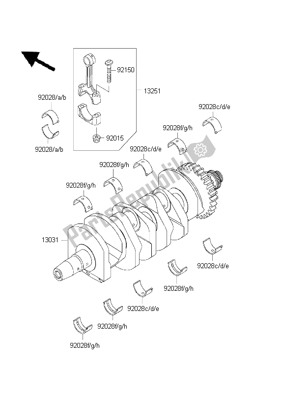 All parts for the Crankshaft of the Kawasaki Ninja ZX 6R 600 2001