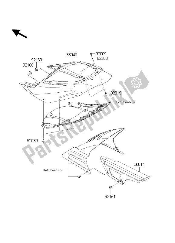 Todas as partes de Tampas Laterais E Tampa Da Corrente do Kawasaki Ninja ZX 6 RR 600 2004