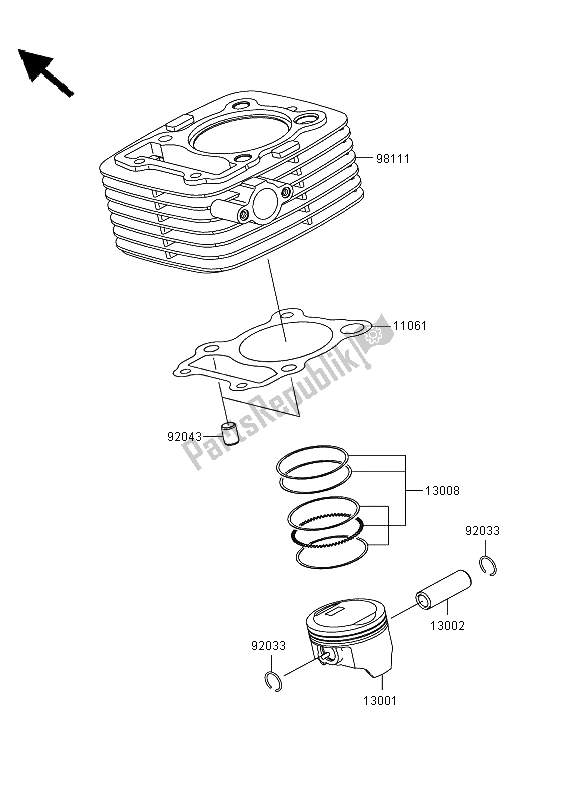 All parts for the Cylinder & Piston(s) of the Kawasaki D Tracker 125 2013