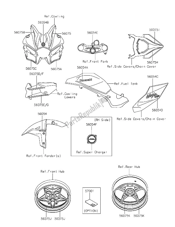 Alle onderdelen voor de Stickers van de Kawasaki Ninja H2 1000 2016