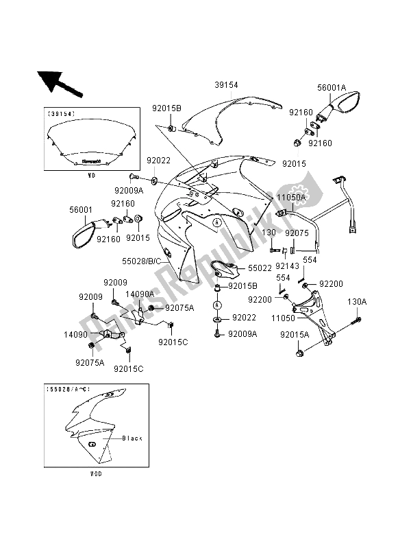 All parts for the Cowling of the Kawasaki Ninja ZX 9R 900 1999