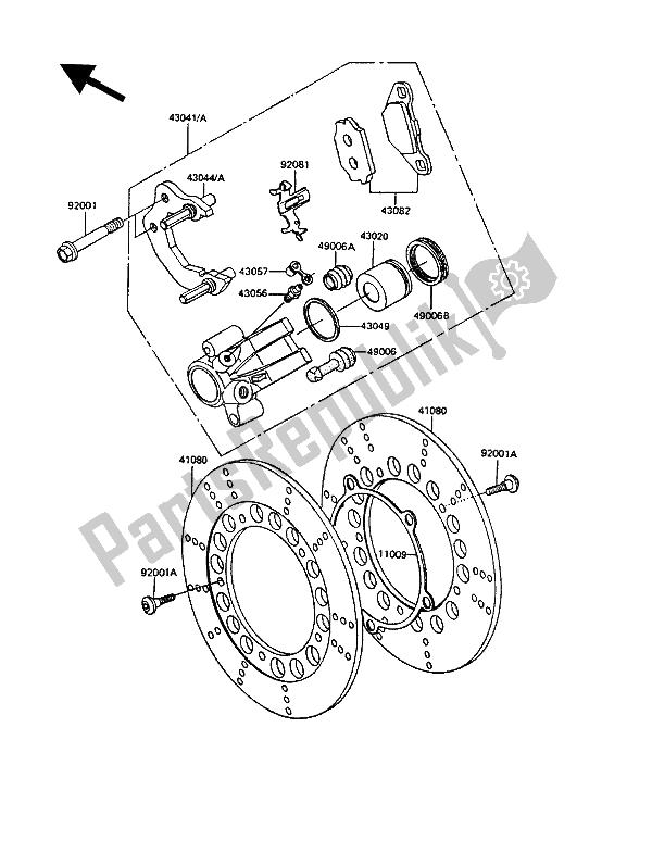 All parts for the Front Brake of the Kawasaki GPZ 305 Belt Drive 1989