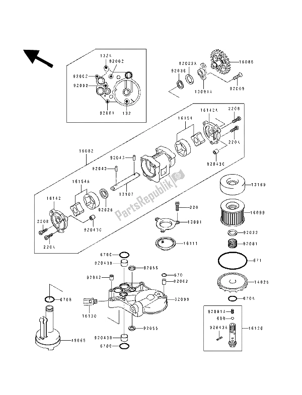 All parts for the Oil Pump of the Kawasaki ZZ R 1100 1993