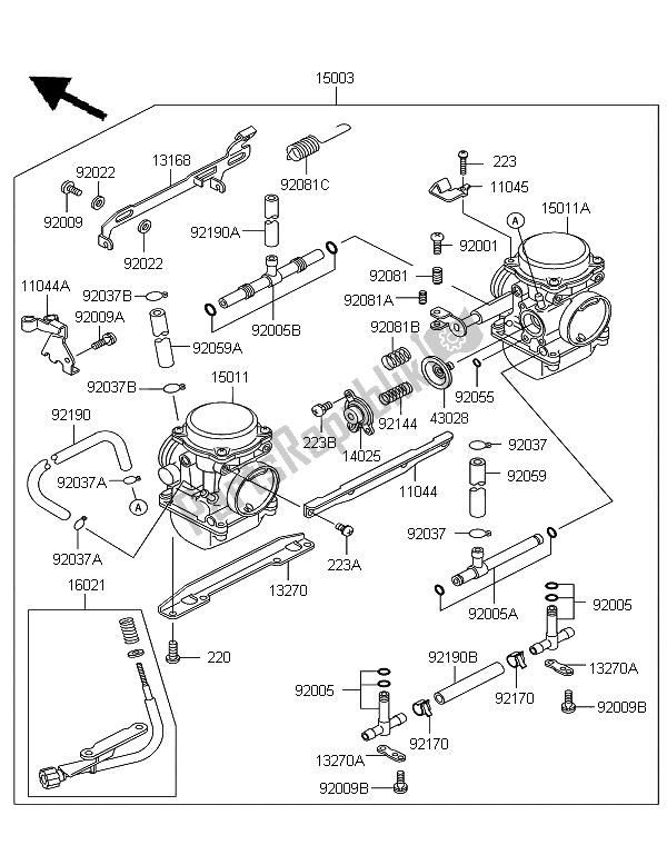 Alle onderdelen voor de Carburator van de Kawasaki KLE 500 2007