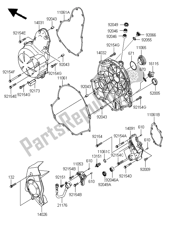 All parts for the Engine Cover of the Kawasaki ER 6F 650 2012