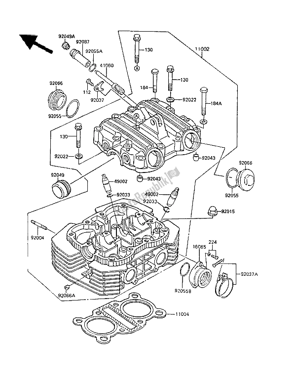 Alle onderdelen voor de Cilinderkop van de Kawasaki GPZ 305 Belt Drive 1985