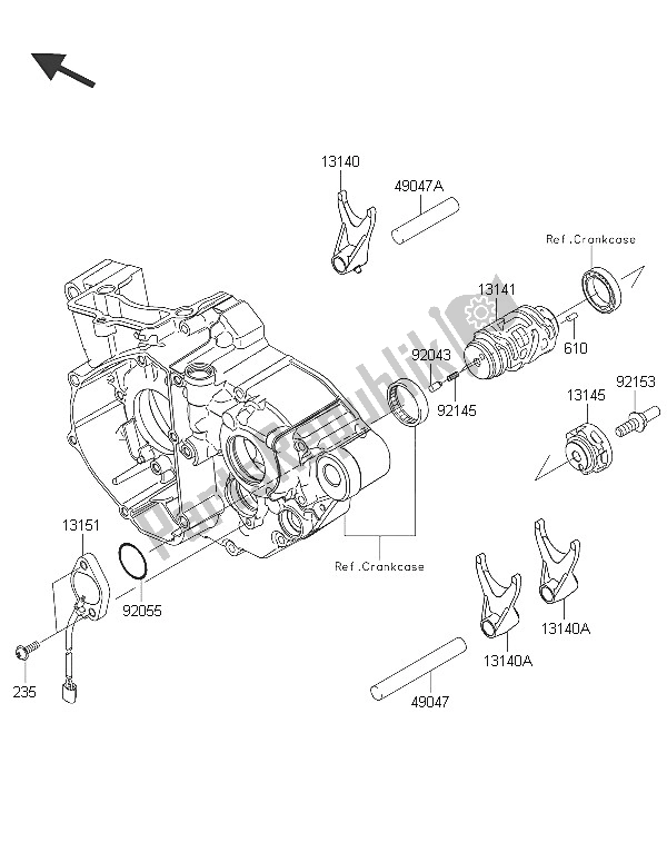 All parts for the Gear Change Drum & Shift Fork(s) of the Kawasaki KX 250F 2016