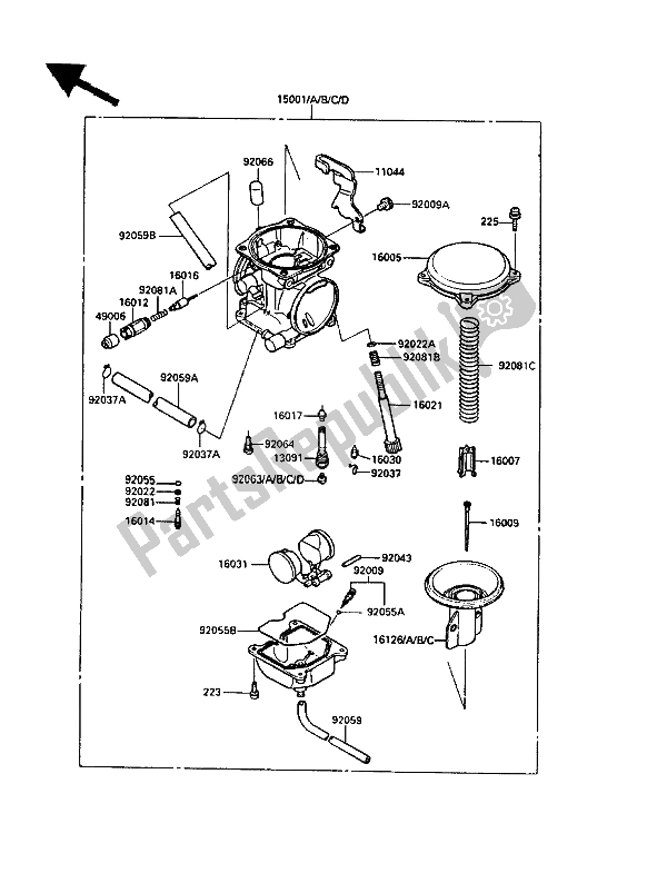 All parts for the Carburetor of the Kawasaki KLR 250 1989