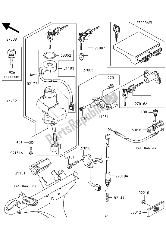 All parts for the Ignition Switch of the Kawasaki Ninja ZX 12R 1200 2004