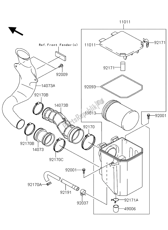 All parts for the Air Cleaner of the Kawasaki KVF 360 2009