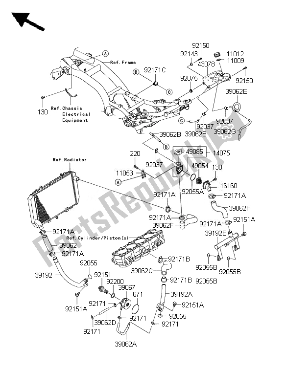 All parts for the Water Pipe of the Kawasaki Z 1000 ABS 2007