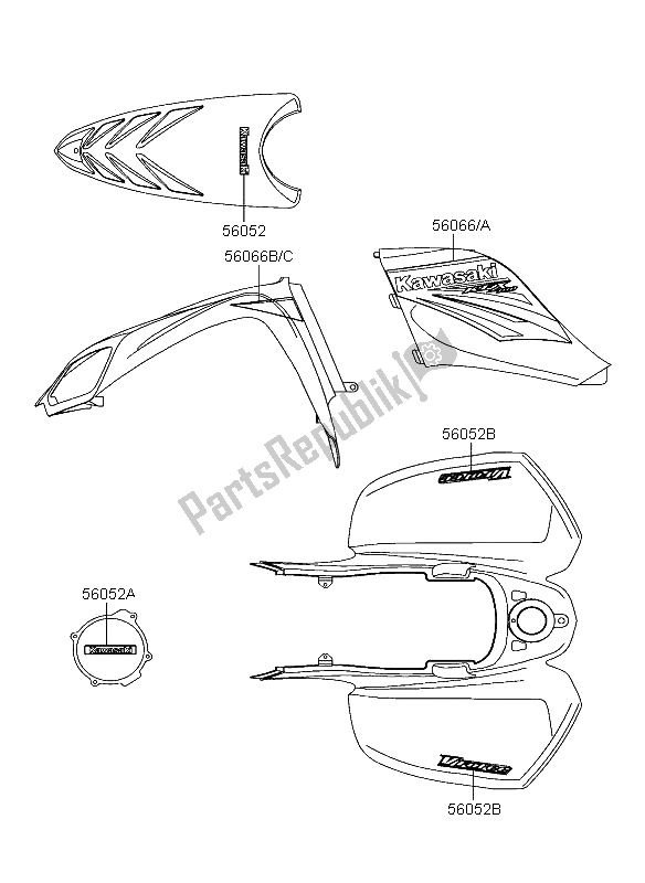 All parts for the Decals (green) of the Kawasaki KFX 700 2004