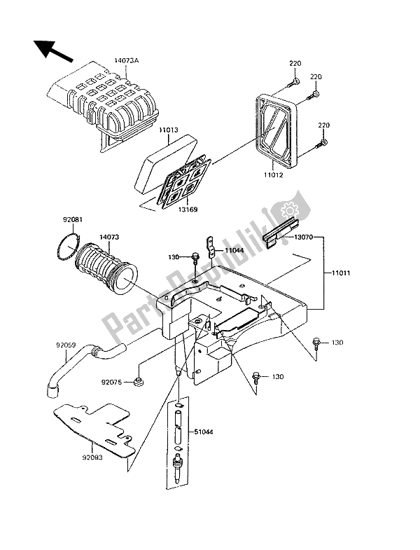 Alle onderdelen voor de Luchtfilter van de Kawasaki KLR 600 1992