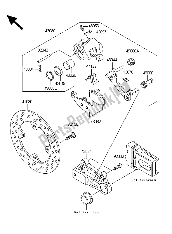 Tutte le parti per il Freno Posteriore del Kawasaki Z 1000 2006