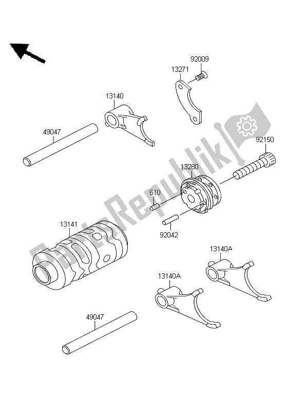 All parts for the Gear Change Drum & Shift Fork of the Kawasaki KX 65 2006