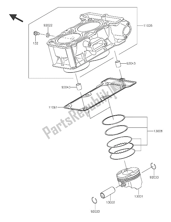 Tutte le parti per il Cilindro E Pistone del Kawasaki Z 300 2016