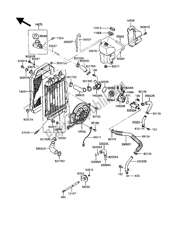 All parts for the Radiator of the Kawasaki VN 750 Twin 1987