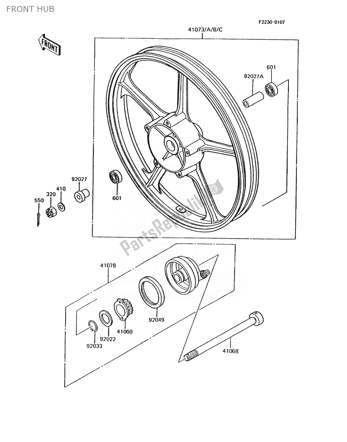 Alle onderdelen voor de Voornaaf van de Kawasaki AR 125 1988
