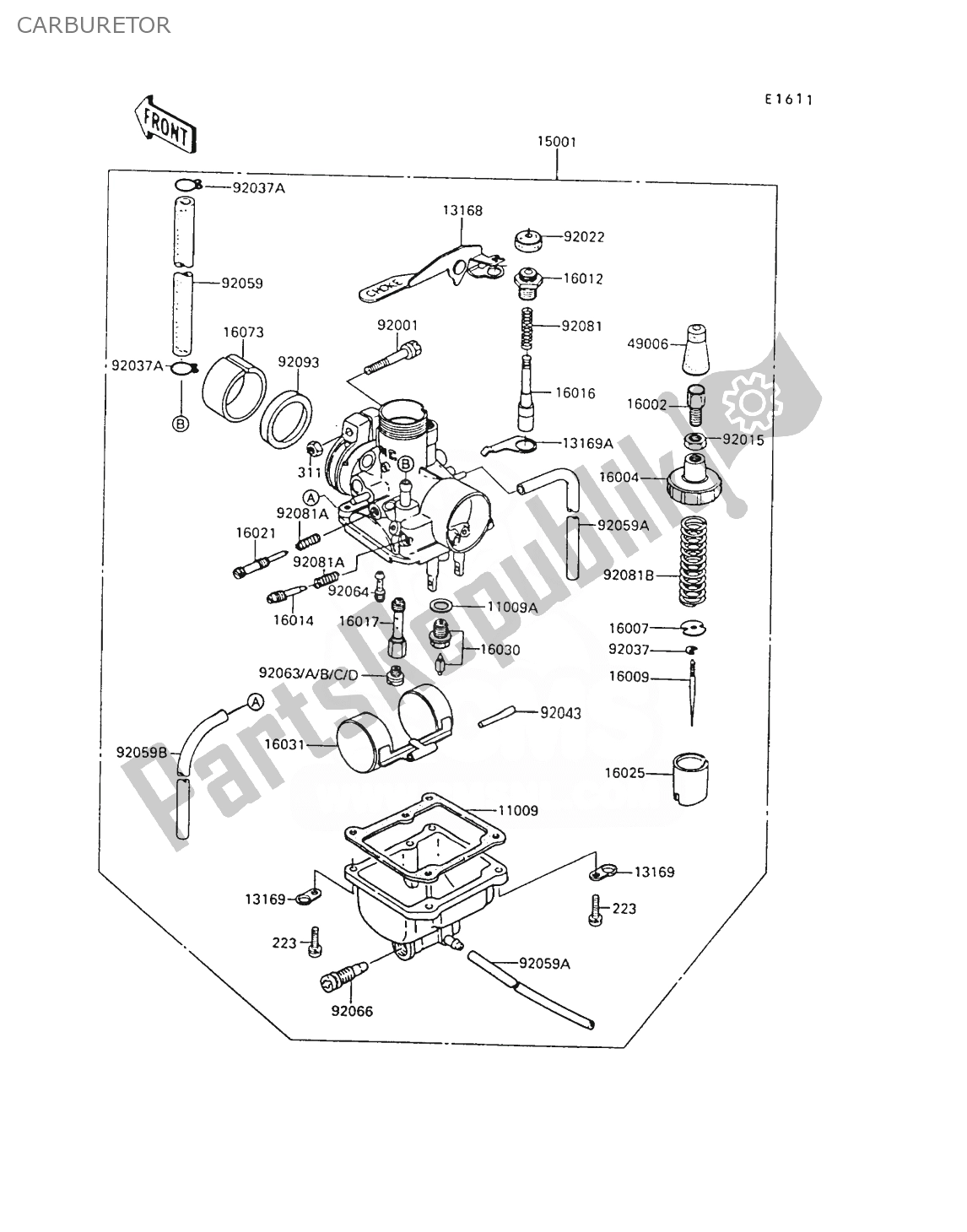 Alle onderdelen voor de Carburator van de Kawasaki AR 80 1988