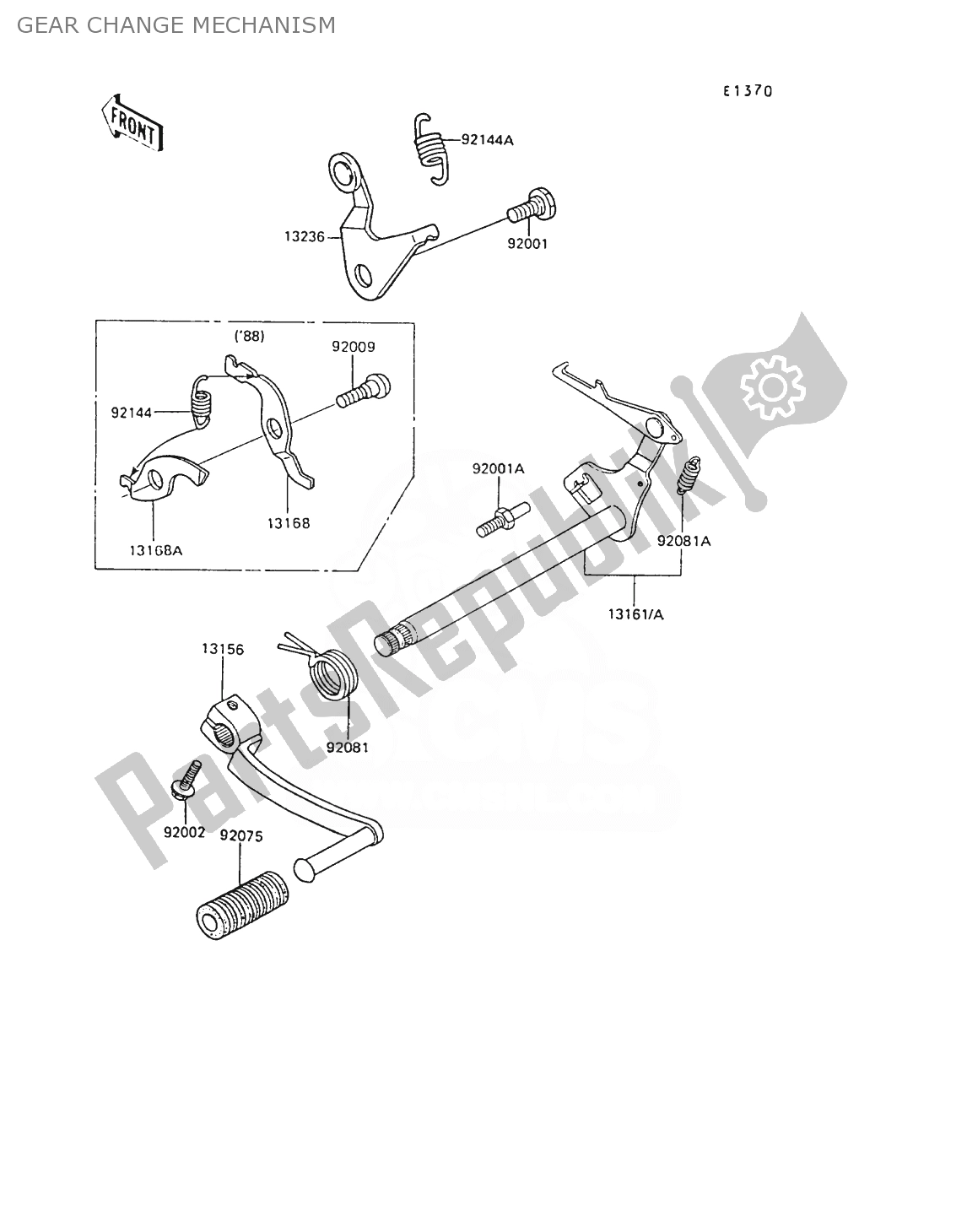 All parts for the Gear Change Mechanism of the Kawasaki AR 80 1990