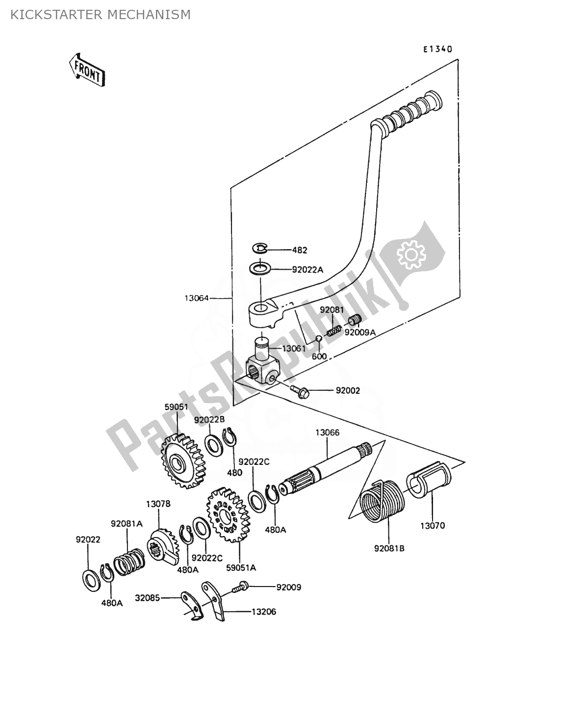 Wszystkie części do Mechanizm Kickstartera Kawasaki AR 50 1989