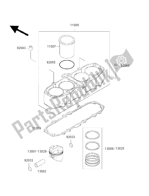 All parts for the Cylinder & Piston of the Kawasaki ZZ R 600 2002