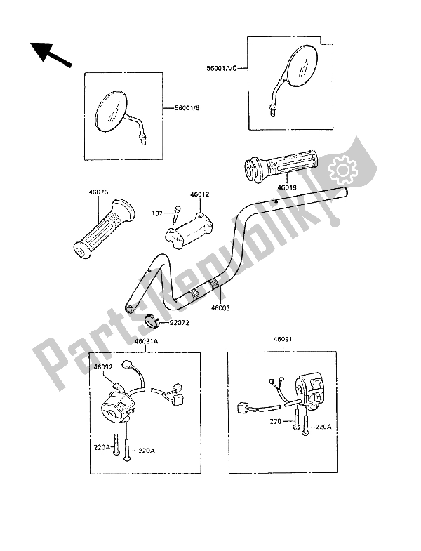 All parts for the Handlebar of the Kawasaki ZL 1000 1987