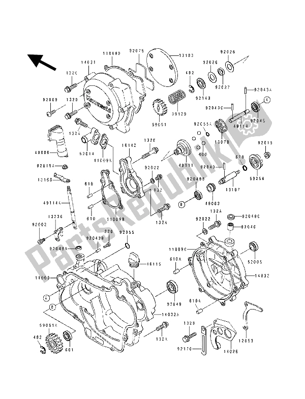 All parts for the Engine Cover of the Kawasaki KDX 125 1993